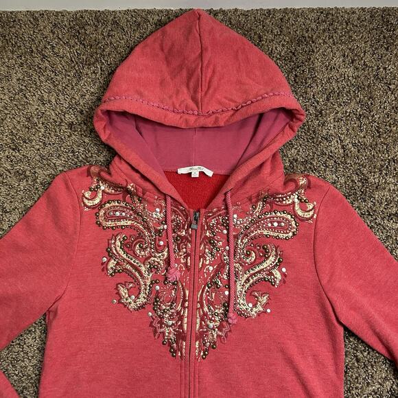 Miss Me Red Embellished Zip Up Jacket Women’s Size Medium - Picture 4 of 13